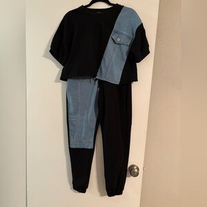 Black and Denim Two-Piece Outfit